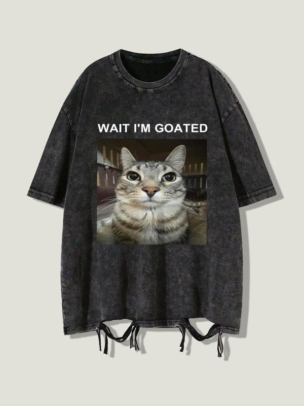 Men's Cat & Letter Print Round Neck Graphic Tee, Casual Comfy Short Sleeve T-shirt for Summer, Fashion Men's Top for...