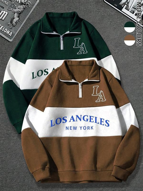 Men's Colorblock Letter Print Half Zip Sweatshirt, Casual Regular Fit Long Sleeve Collared Pullover for Spring & Fall,...