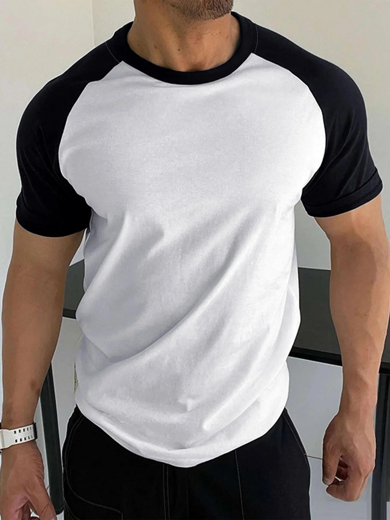 Men's Colorblock Raglan Sleeve Tee, Casual Short Sleeve Round Neck T-Shirt for Daily Wear, Men's Top for All Seasons...