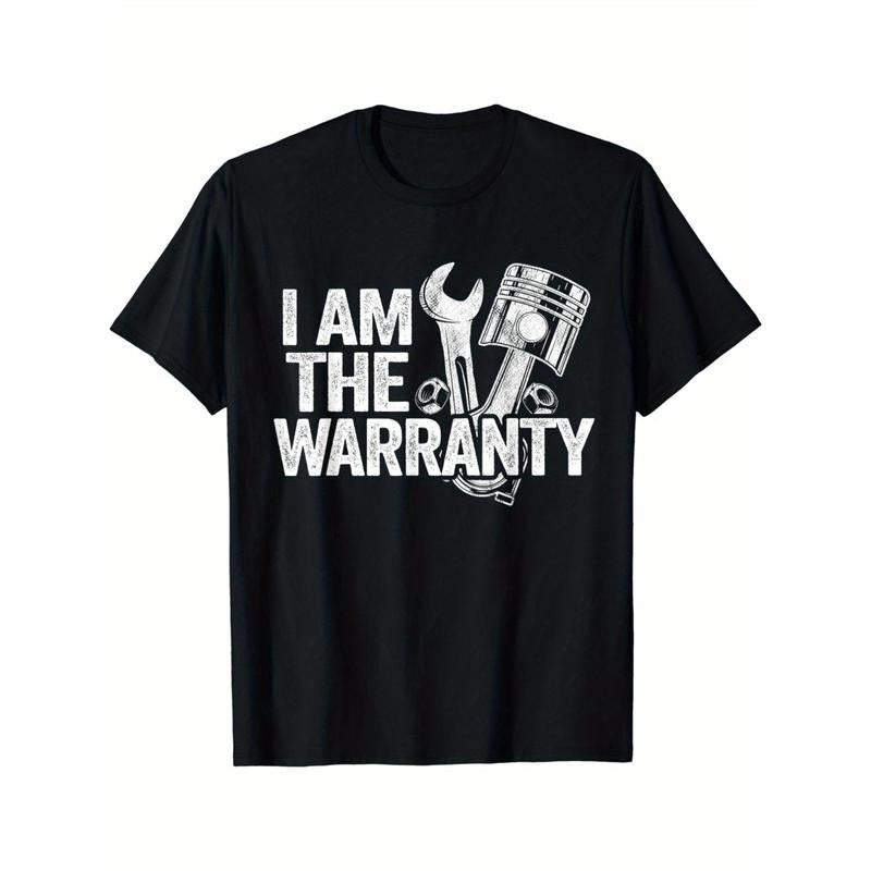 Men's Cotton Crew Neck T-Shirt, Casual Short Sleeve Pullover with "I Am The Warranty" Print, All-Season Knit Fabric Tee...