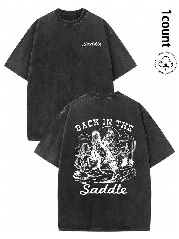 Men's Cowboy & Letter Print Distressed Graphic Tee, Regular Fit Casual Short Sleeve Round Neck T-shirt for Summer, Men's...