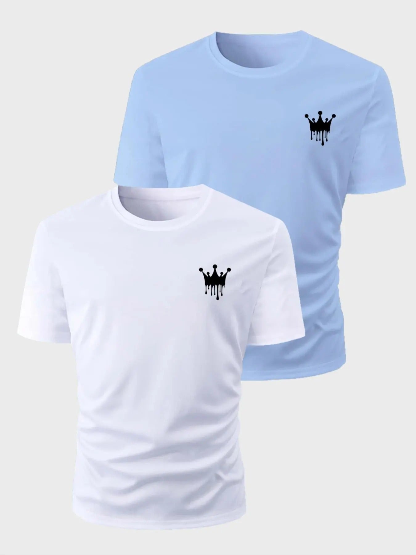 Men's Crown Print Round Neck Tee, Regular Fit Casual Short Sleeve T-shirt, Men's Summer Top for Daily Wear Hoodie, Sweatshirt