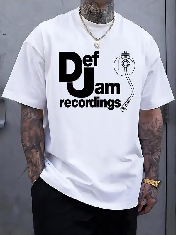 Men's DJ-Inspired Graphic Round Neck Tee, Loose Casual Short Sleeve T-shirt for Summer, Men's Top for Daily Wear Hoodie,...