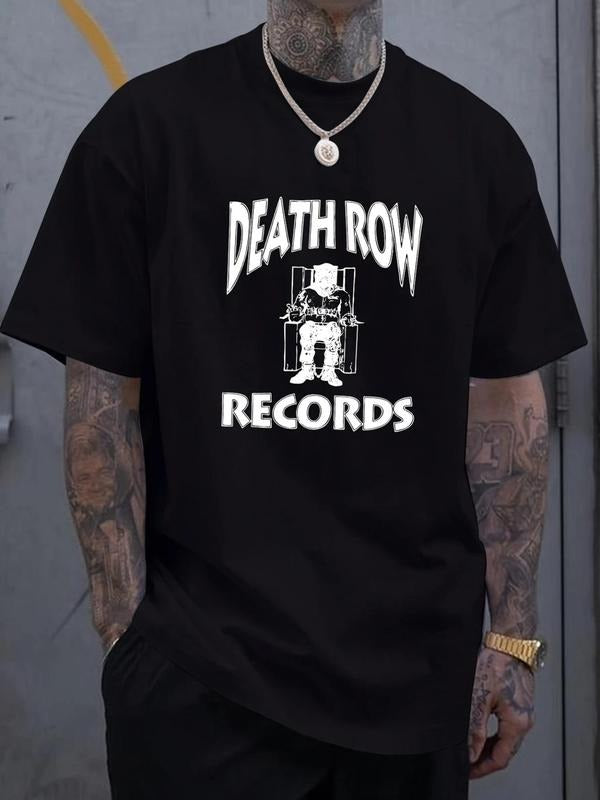 Men's Death Row Letter Print Short Sleeve T-Shirt, Regular Fit Casual Comfy Round Neck Tee for Daily Wear, Men's Top for...