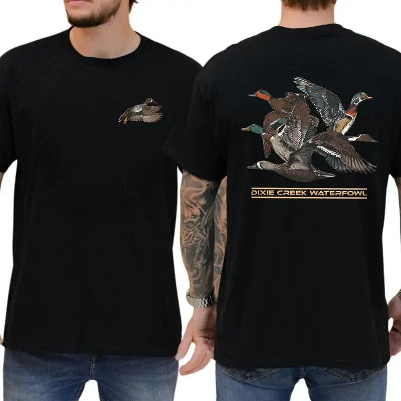 Men's Dixie Creek Waterfowl Outdoors 2-Sided Graphic Shirt, Mallard Hunting Shirt, Duck Hunt T-shirt, Soft Cotton Fabric...
