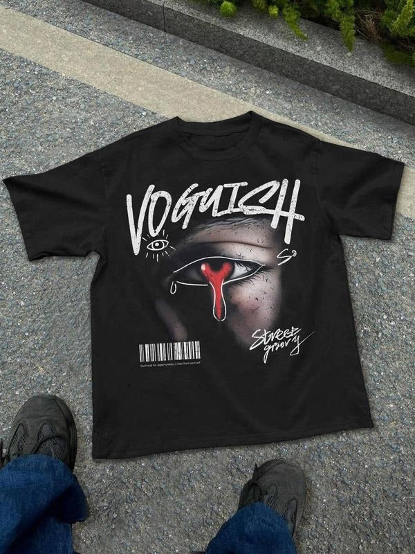 Men's Eye Print Round Neck Tee, Regular Fit Casual Short Sleeve Crew Neck T-Shirt for Summer, Fashion Men's Top for Daily...