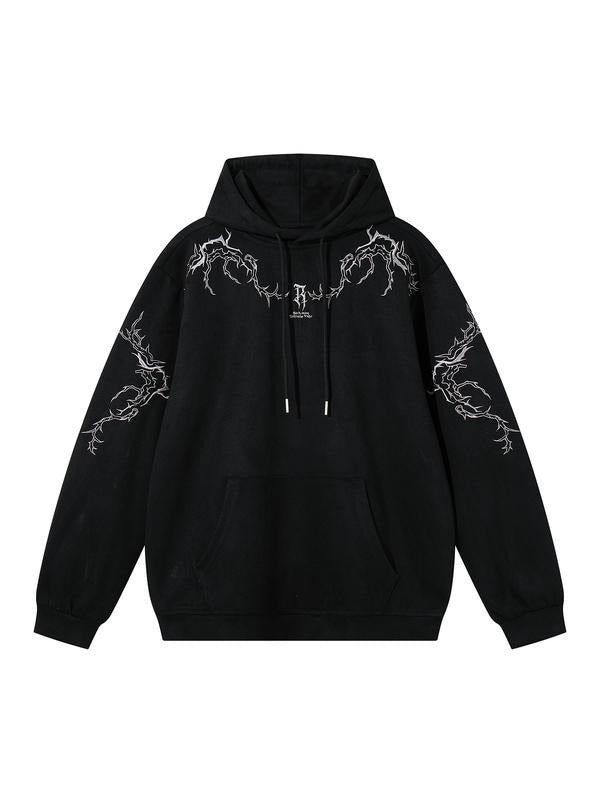Men's Fall Winter Casual Hooded Sweatshirt, Loose-Fit Embroidered Thorns Design, Trendy Fashionable Outerwear Jacket...