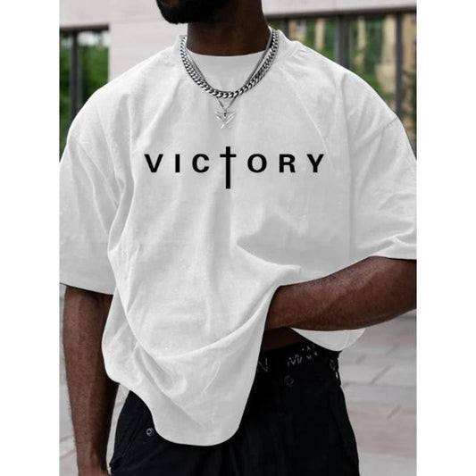 Men's Fashion Crew Neck T-shirt - Design Sense Of Letter VICTORY Printed, Casual Trendy Summer & Spring Tee Made In USA