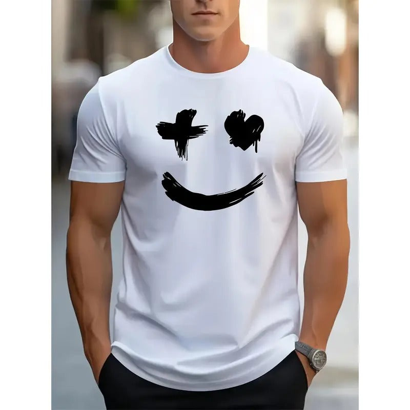 Men's Fashionable Smile Graphic Crew Neck Tees - Ultra-Soft, Breathable, Comfortable, Short Sleeve, Summer Essential...