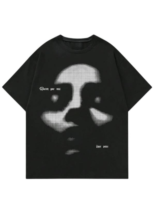 Men's Figure & Letter Print Drop Shoulder Crew Neck ,Regular Fit Casual Comfy Short Sleeve Round Neck T-Shirt for,...
