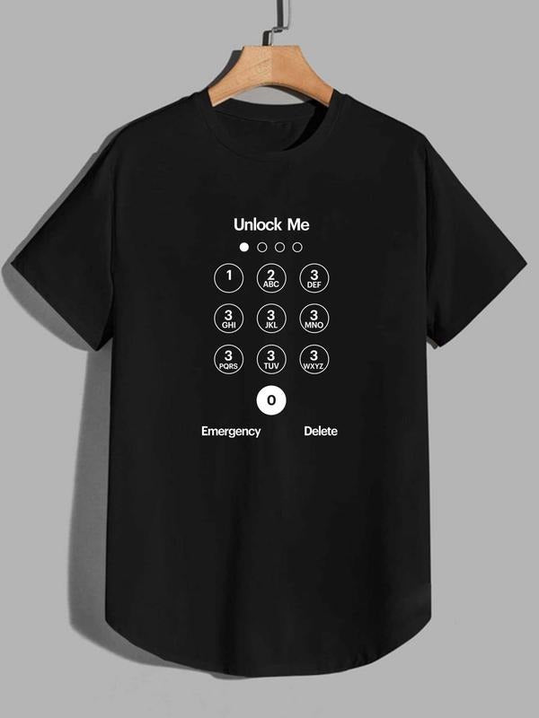 Men's Figure & Letter Print Round Neck Tee, Regular Fit Casual Short Sleeve T-shirt for Daily Wear, Summer Top for Men...