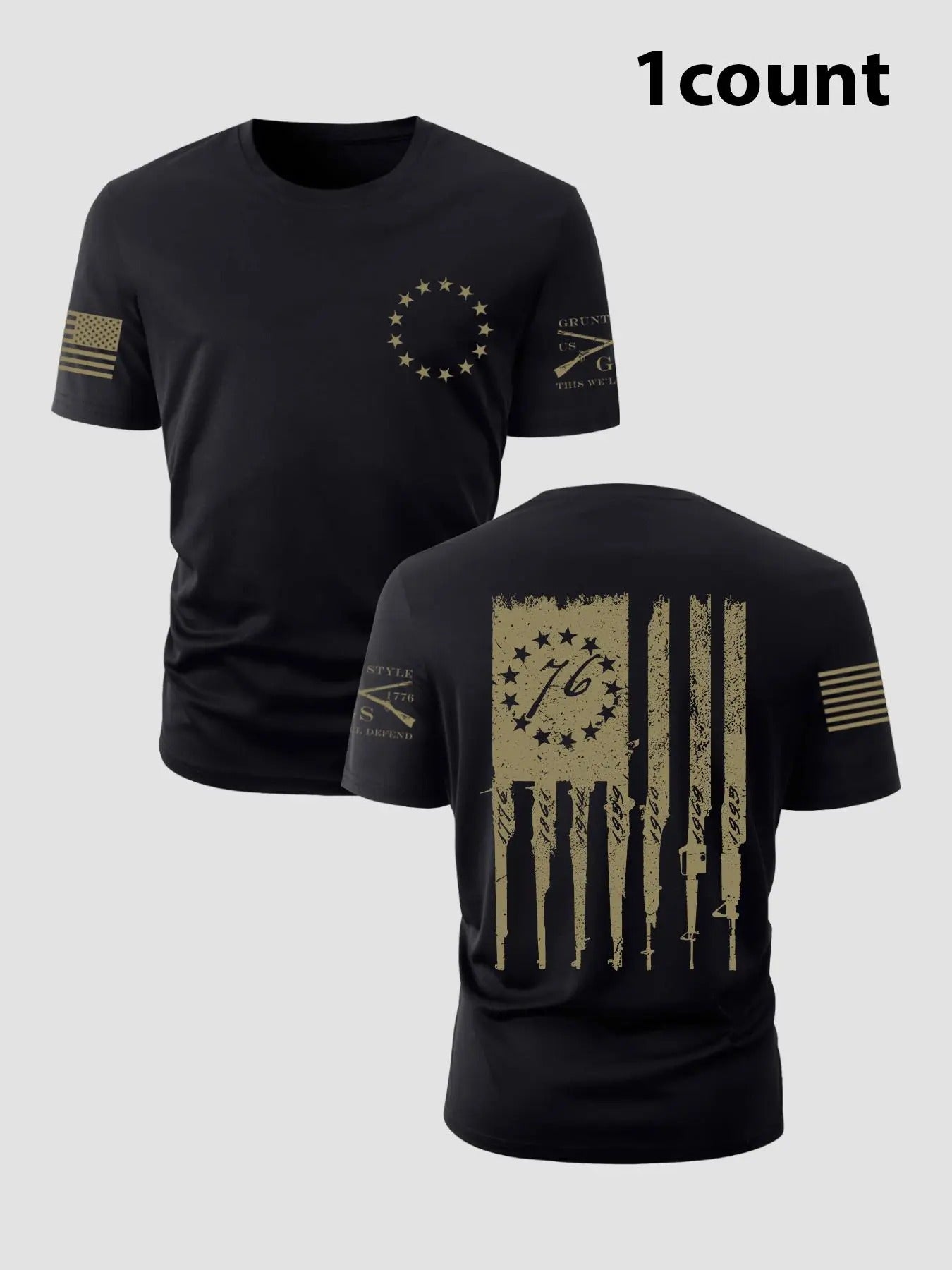Men's Flag & Letter Print Round Neck Tee, Regular Fit Casual Street Short Sleeve T-Shirt for Summer, Men's Top for Daily...