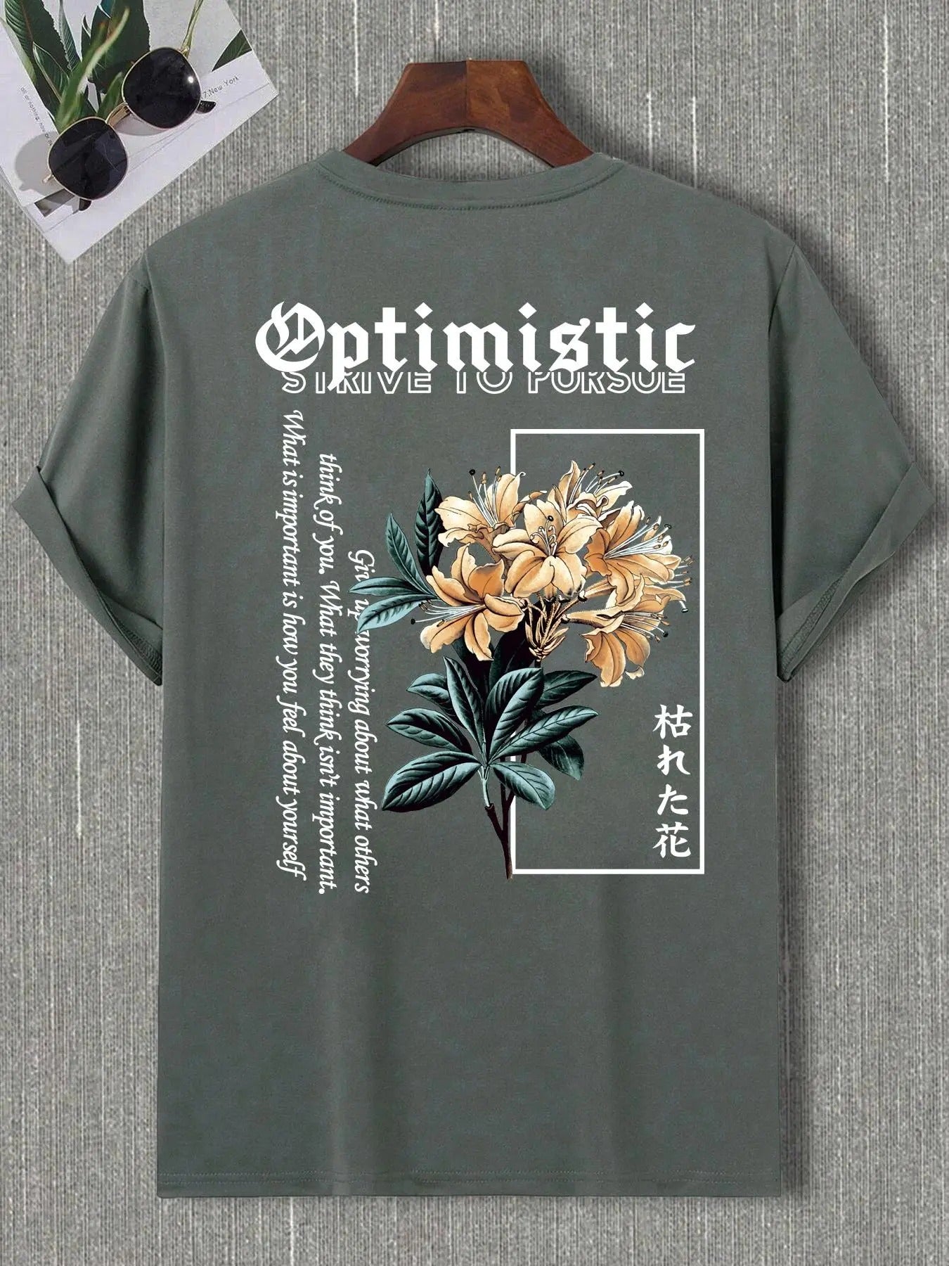 Men's Floral & Letter Print Round Neck Tee, Regular Fit Casual Crew Neck T-shirt for Summer, Fashion Men's Top for Daily...