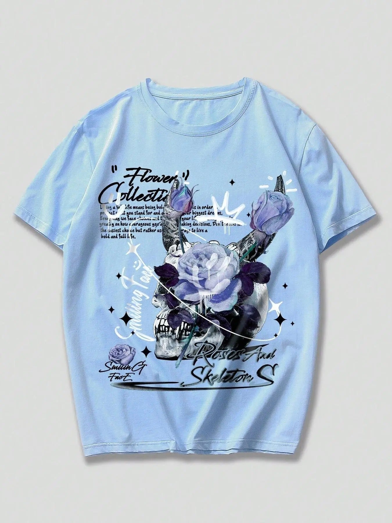 Men's Floral & Skeleton Print Round Neck Tee, Regular Fit Casual Short Sleeve Crew Neck T-Shirt for Summer, Fashion Men's...