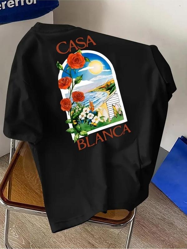 Men's Floral  Print Round Neck Tee, Loose Casual Short Sleeve T-shirt for Summer, Men's Top for Daily Wear Hoodie, Sweatshirt