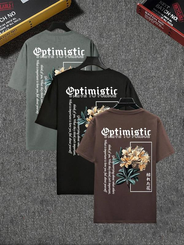 Men's Floral Graphic Print Round Neck Tee, Regular Fit Casual Fashion Short Sleeve T-shirt for Summer, Men's Top for...