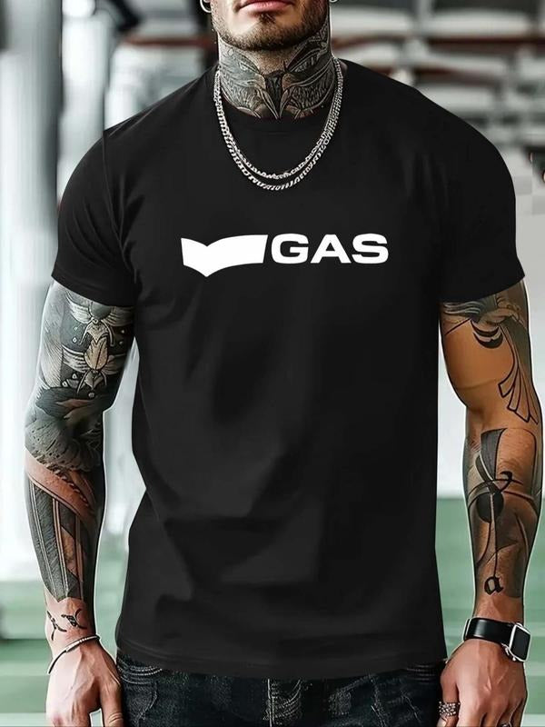 Men's Gas Print Round Neck Tee, Loose Casual Fashion Short Sleeve T-shirt for Summer, Men's Top for Daily Wear Hoodie,...