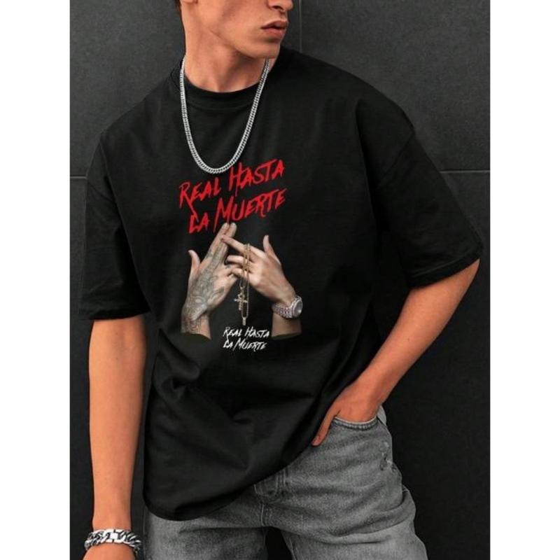 Men's Gesture & Letter Print Casual & Commuting Round Neck T-Shirt Made In USA Hoodie, Sweatshirt | HypeDripTees.com