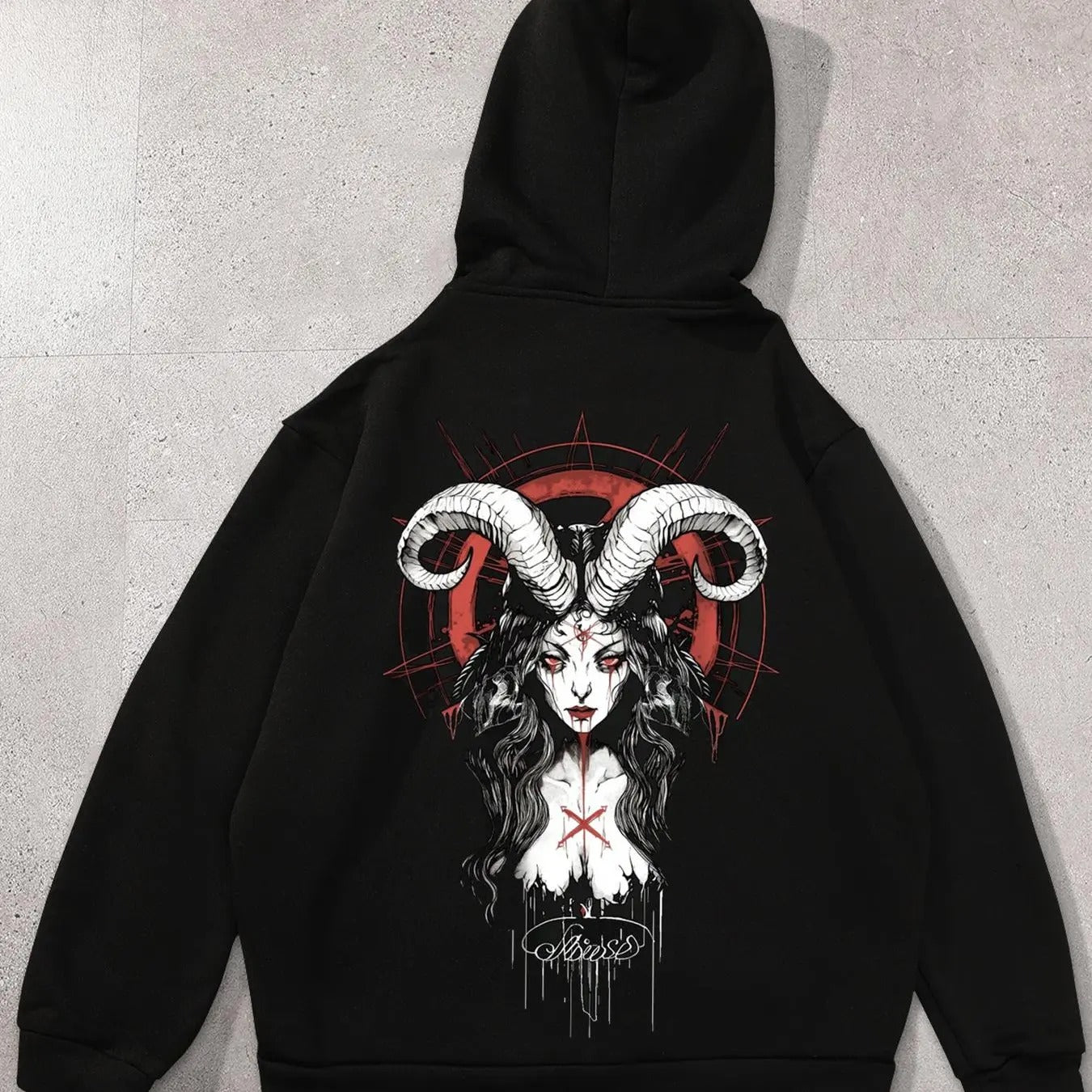 Men's Goat Head & Letter Print Drop Shoulder Hoodie, Fashion Casual Regular Fit Drawstring Pocket Zipper Hooded...