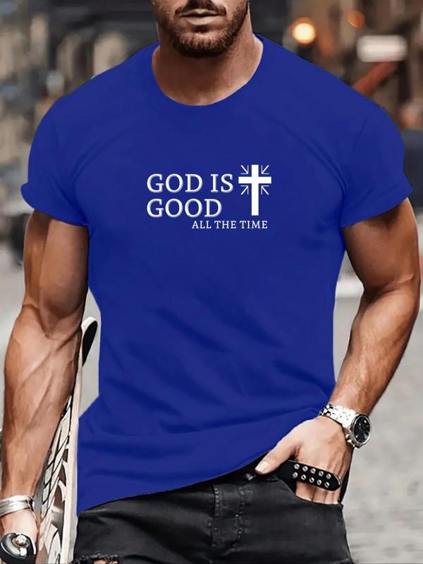 Men's God Is Always Good All The Time Print Round Neck Tee, Regular Fit Casual Short Sleeve T-shirt, Men's Summer Top for...