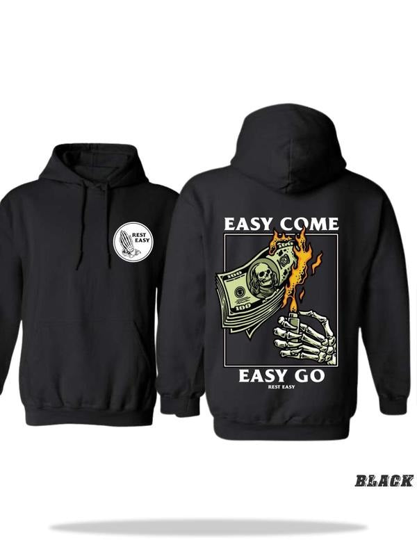 Men's Graphic Print Drawstring Kangaroo Pocket Hoodie, Street Casual Loose-Fitting Long Sleeve Hooded Sweatshirt for Fall...