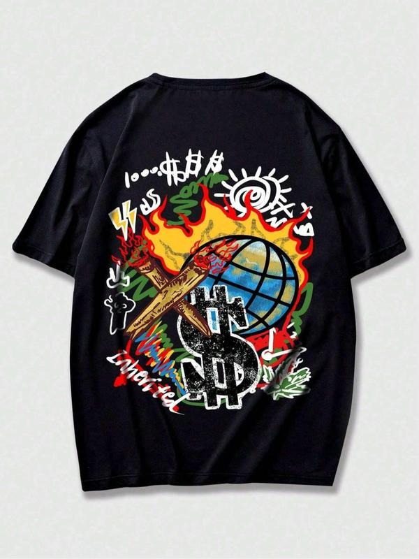 Men's Graphic Print Round Neck Tee, Loose Casual Comfy Short Sleeve Crew Neck  T-shirt for Summer, Fashion  Men's Top for...