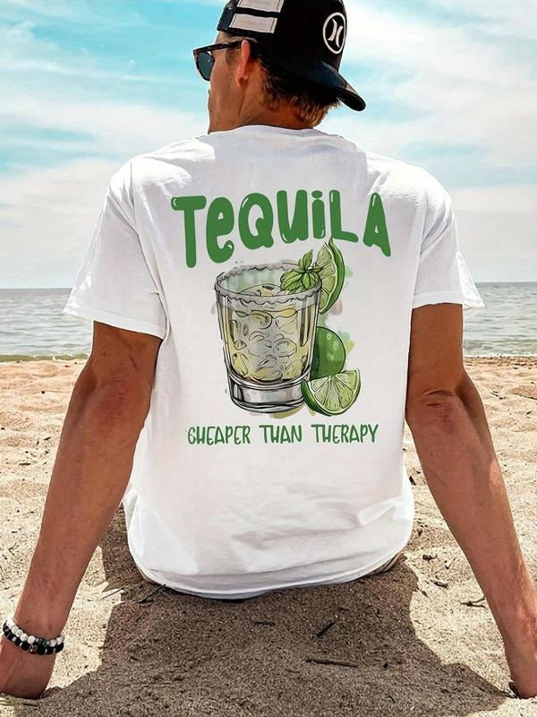 Men's Graphic Print Round Neck Tee, Loose Casual Short Sleeve T-shirt for Summer, Men's Top for Daily Wear, Tropical...