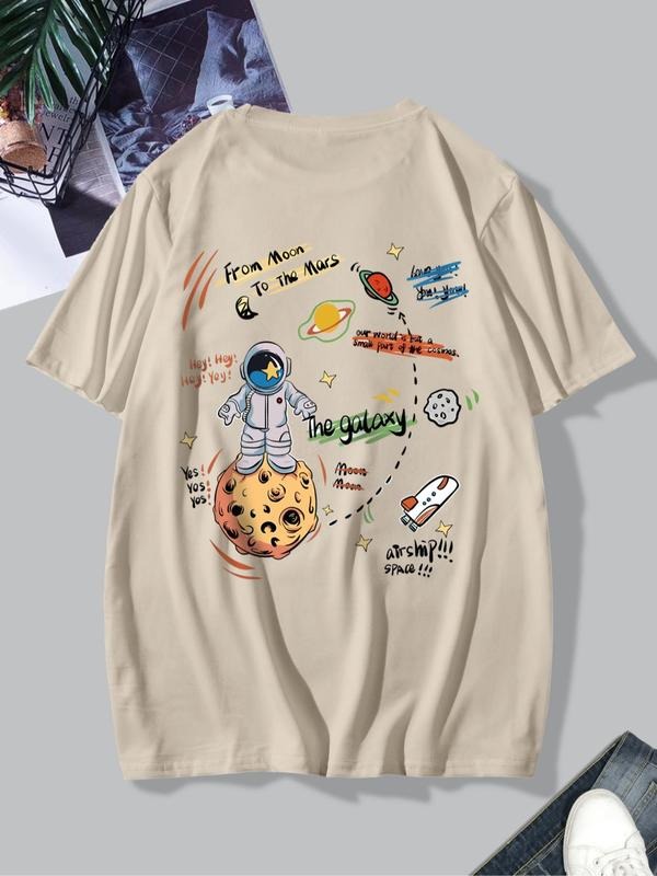 Men's Graphic Round Neck Fitted Tee, Men's Summer Clothes, Cartoon Print Drop Shoulder Top, Casual Short Sleeve T-Shirt...