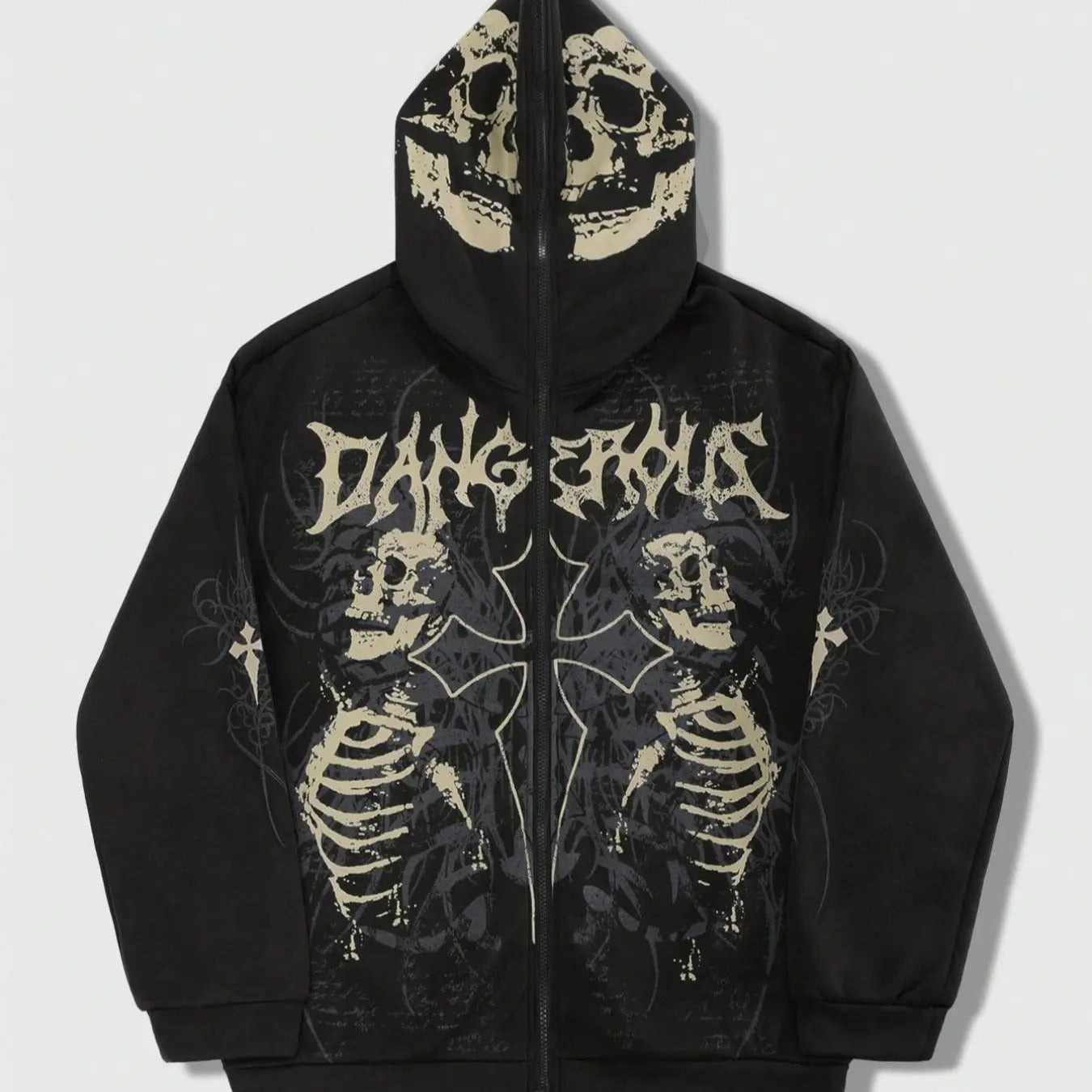 Men's Halloween Themed Skeleton Print Zip Up Hoodie, Regular Fit Casual Long Sleeve Hooded Sweatshirt for Fall & Winter,...