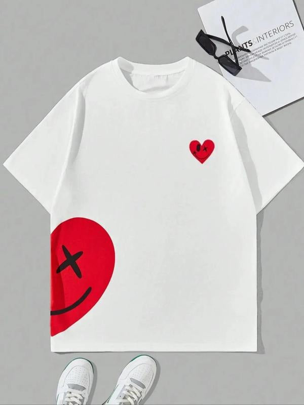 Men's Heart Graphic Print Round Neck Tee, Regular Fit Casual Fashion Short Sleeve T-shirt for Daily Wear, Men Top for...