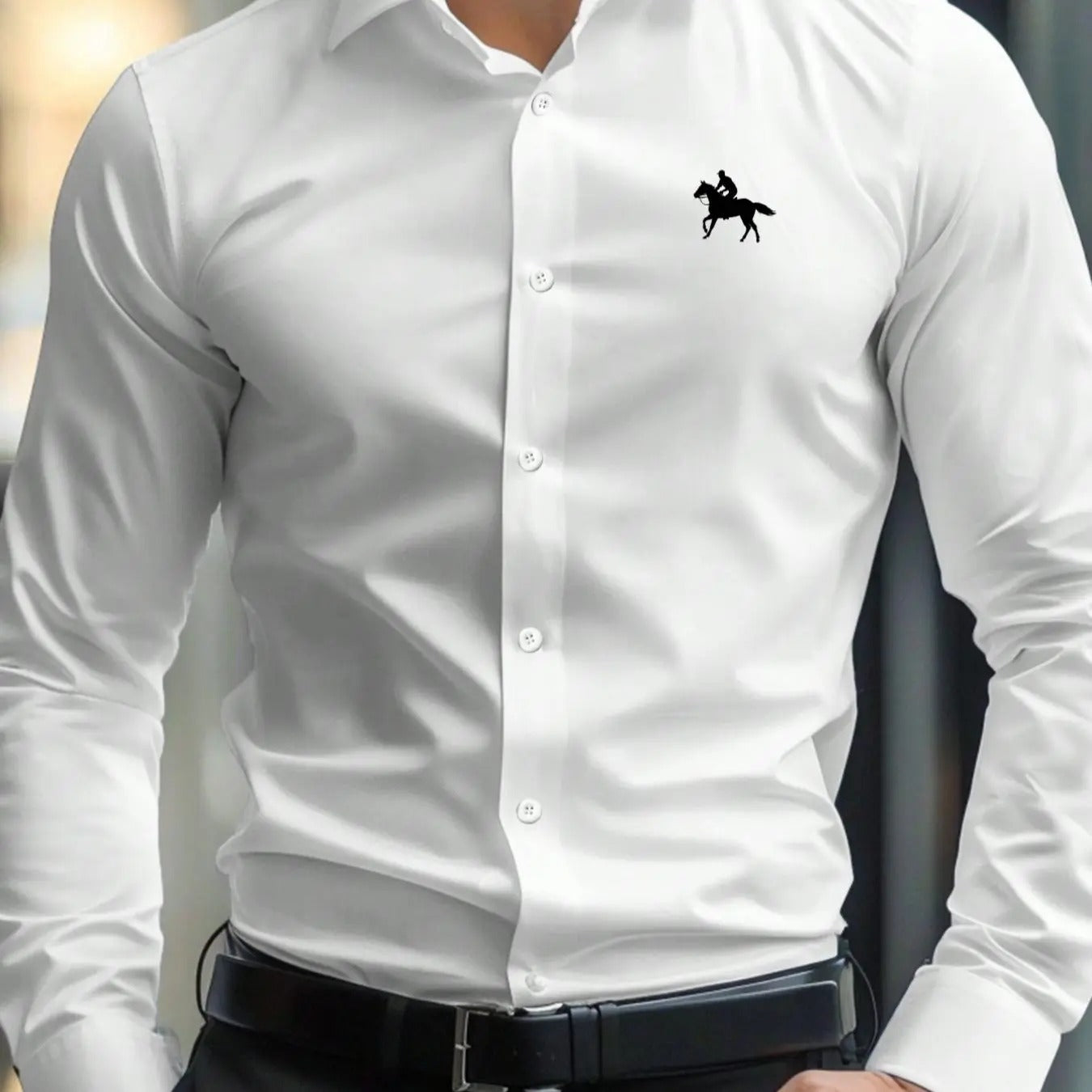 Horse Print Long Sleeve Button Front Shirt Regular Fit Casual Business Collared Shirt Top Spring & Fall Clothes Daily T-Shirts, Hoodie, Sweatshirt