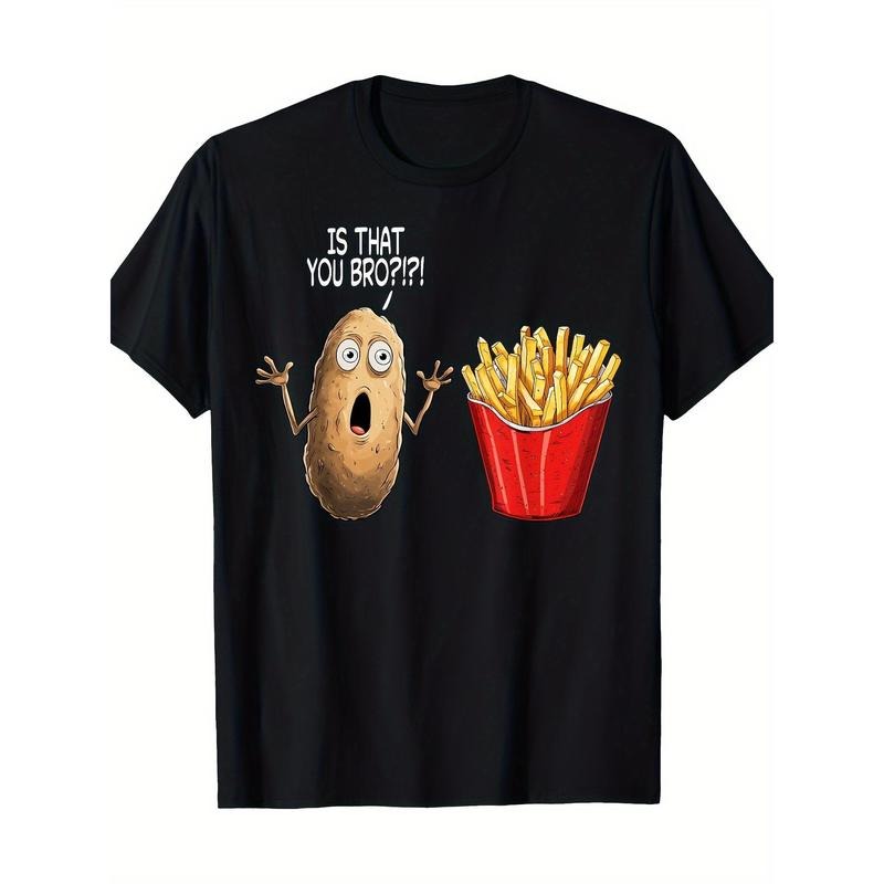 Men's Humorous French Fry Graphic T-Shirt - "IS THAT YOU BRO?" Potato Surprised Face Design, Casual Cotton Tee, Loose...