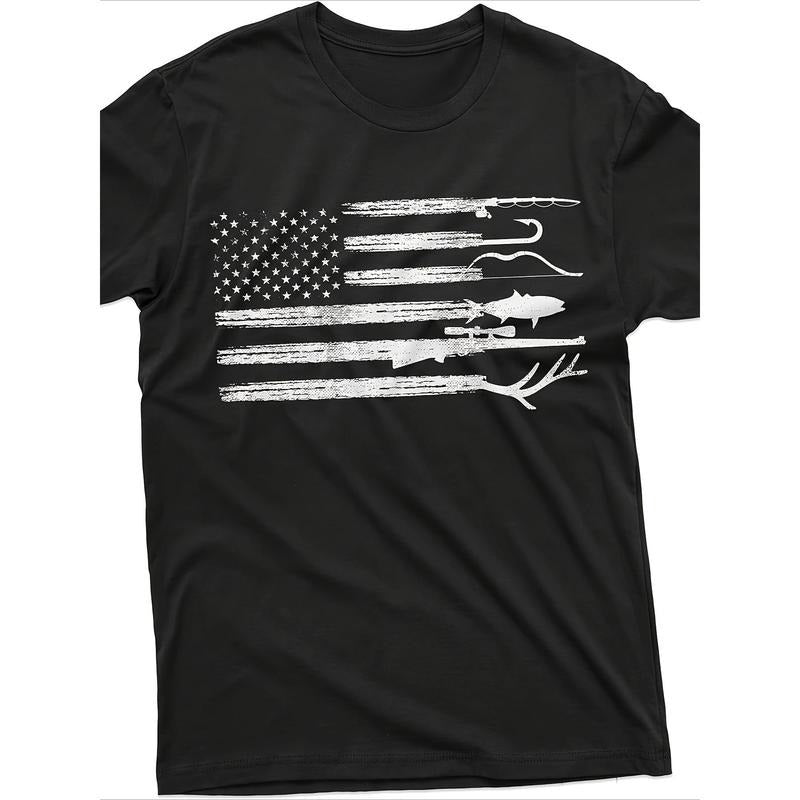 Men's Hunting and Fishing Shirt, American Flag, Natural Camouflage Shirt, Father's Gift, Creative Patriotic T-shirt Made...