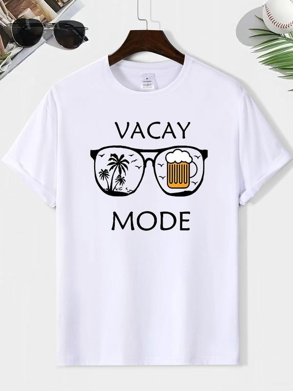 Men's Letter & Beer Print Round Neck Tee, Loose Casual Fashion Graphic Short Sleeve T-shirt for Summer, Men's Top for...