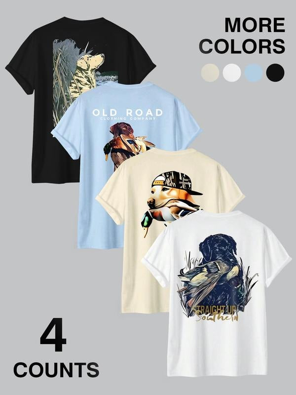 Men's Letter & Bird Print Round Neck Tee, Loose Casual Short Sleeve T-shirt for Summer, Men's Top for Daily Wear,...