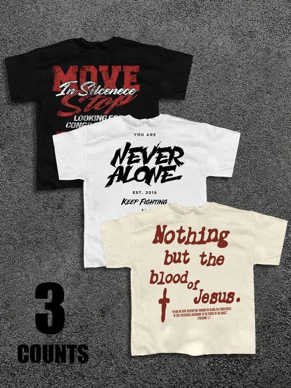 Men's Letter & Cross Print Round Neck Tee, Loose Casual Short Sleeve T-shirt for Summer, Men's Top for Daily Wear,...