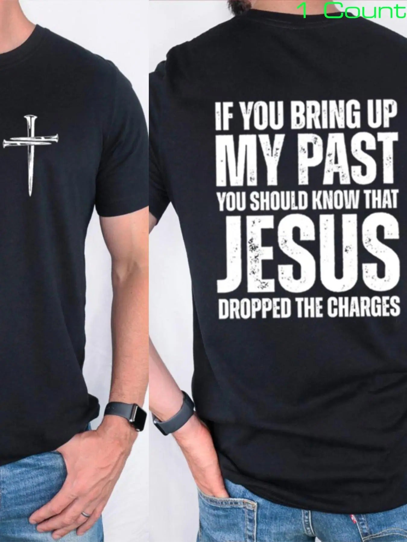 Men's Letter & Cross Print Tee, Regular Fit Casual Comfy Short Sleeve T-shirt for Summer, Men's Top for Daily Wear...