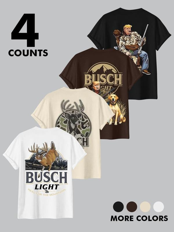 Men's Letter & Deer Print Round Neck Tee, Regular Fit Casual Short Sleeve T-shirt for Summer, Men's Top for Daily Wear,...