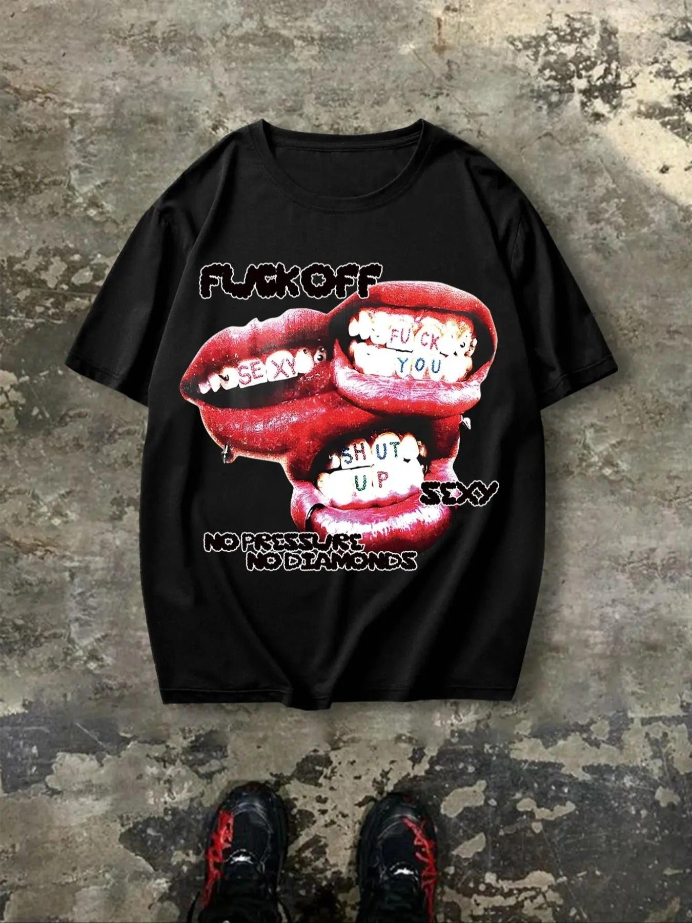 Men's Letter & Lip Print Round Neck Tee, Regular Fit Casual Short Sleeve Crew Neck T-Shirt for Summer, Fashion Men's Top...