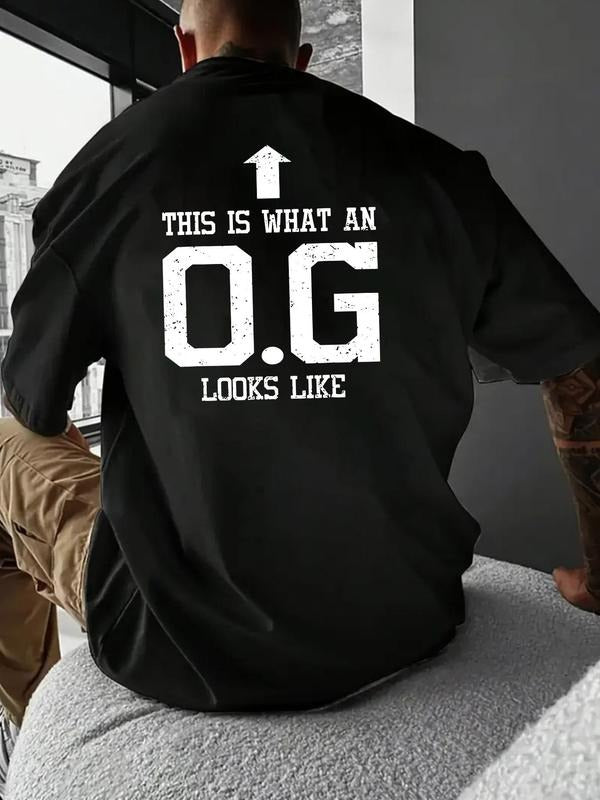 Men's Letter & OG Logo Print Round Neck Tee, Loose Casual Short Sleeve T-shirt for Summer, Men's Top for Daily Wear...