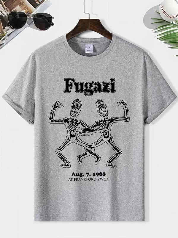 Men's Letter & Skeleton Print Round Neck Tee, Loose Casual Short Sleeve T-shirt for Summer, Men's Top for Daily Wear,...