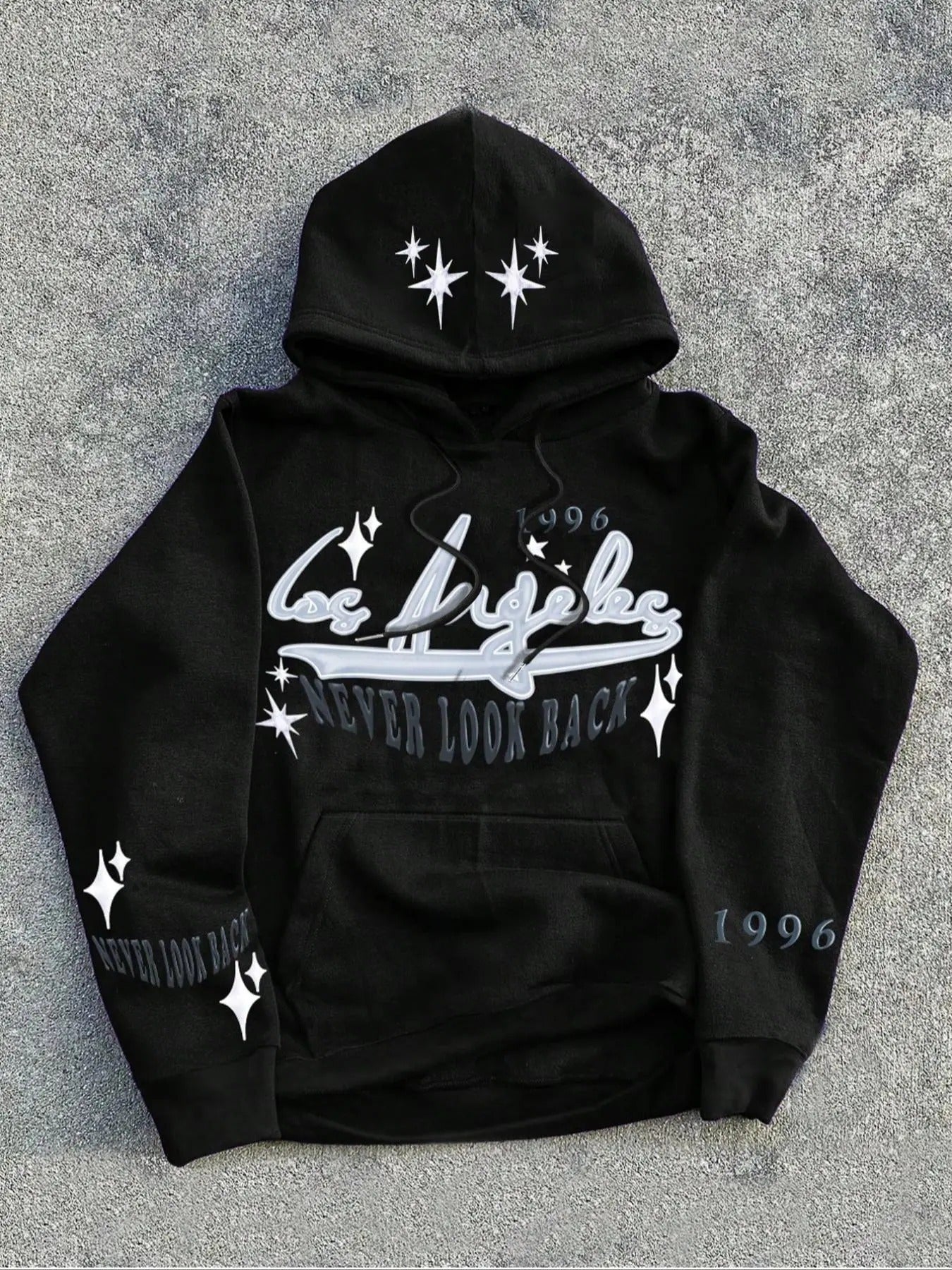 Letter & Star Print Pocket Regular Fit Casual Long Sleeve Hooded Fall & Winter Clothes Daily T-Shirts, Hoodie, Sweatshirt