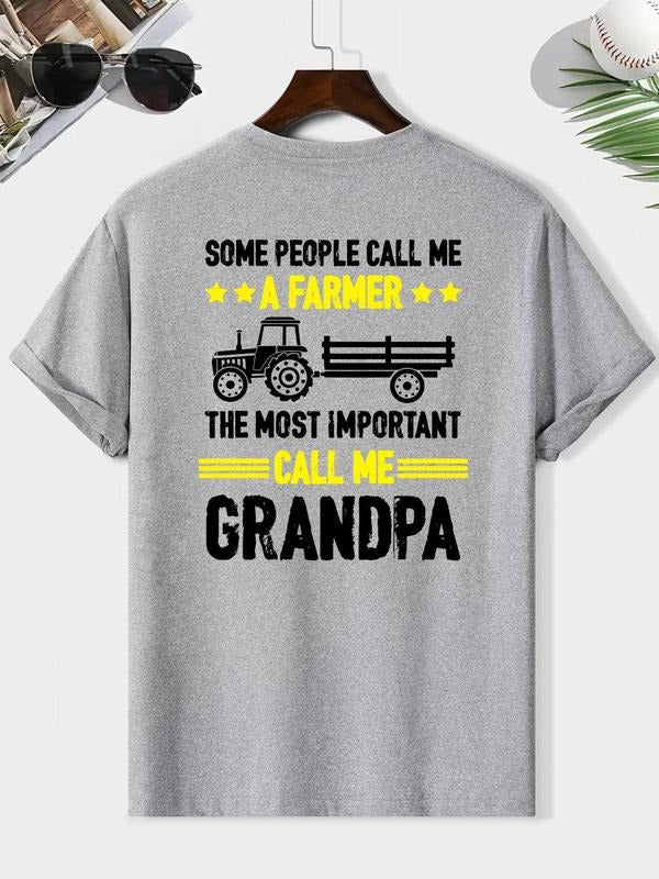 Men's Letter & Tractor Print Round Neck Tee, Loose Casual Short Sleeve Crew Neck T-shirt for Summer, Fashion Men's Top...