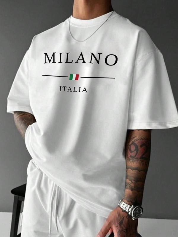 Men's Letter & Tribal Print Round Neck Tee, Regular Fit Casual Short Sleeve Crew Neck T-Shirt for Summer, Fashion Men's...