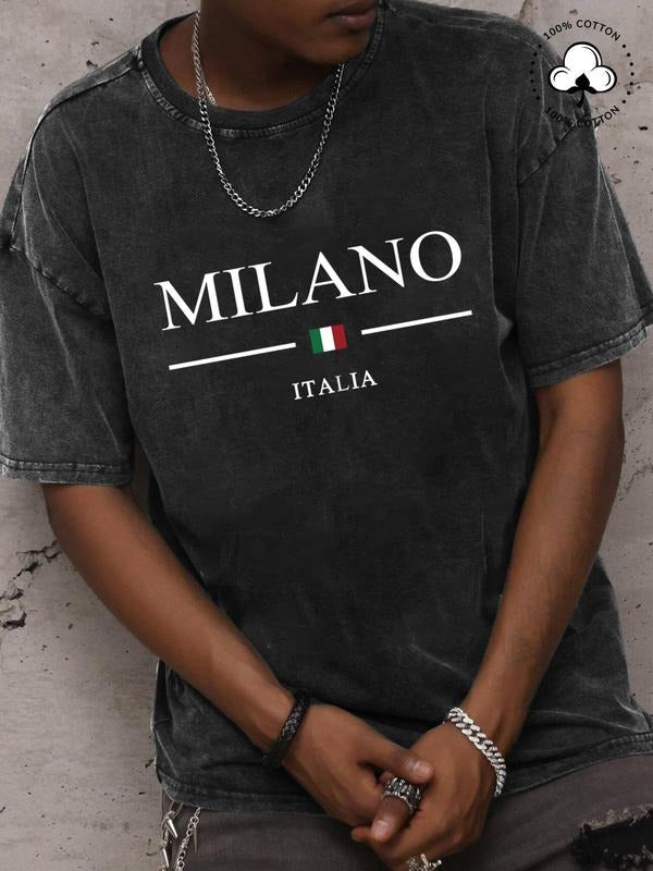 Men's Letter & Tribal Print Short Sleeve T-Shirt, Regular Fit Casual Comfy Tee for Summer, Men's Top for Daily Wear,...