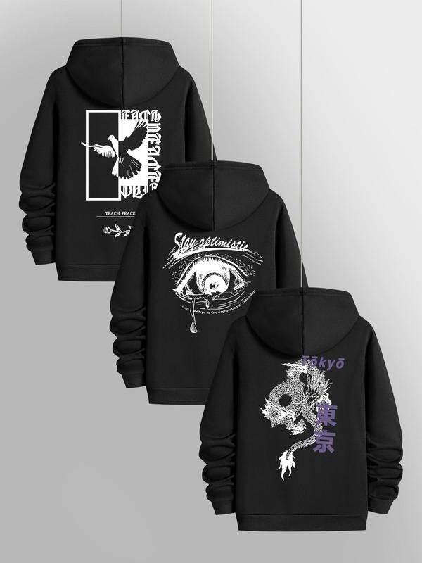 Men's Letter Graphic Drawstring Hoodie, Street Fashion Kangaroo Pocket Long Sleeve Hooded Sweatshirt, Casual Tops for...