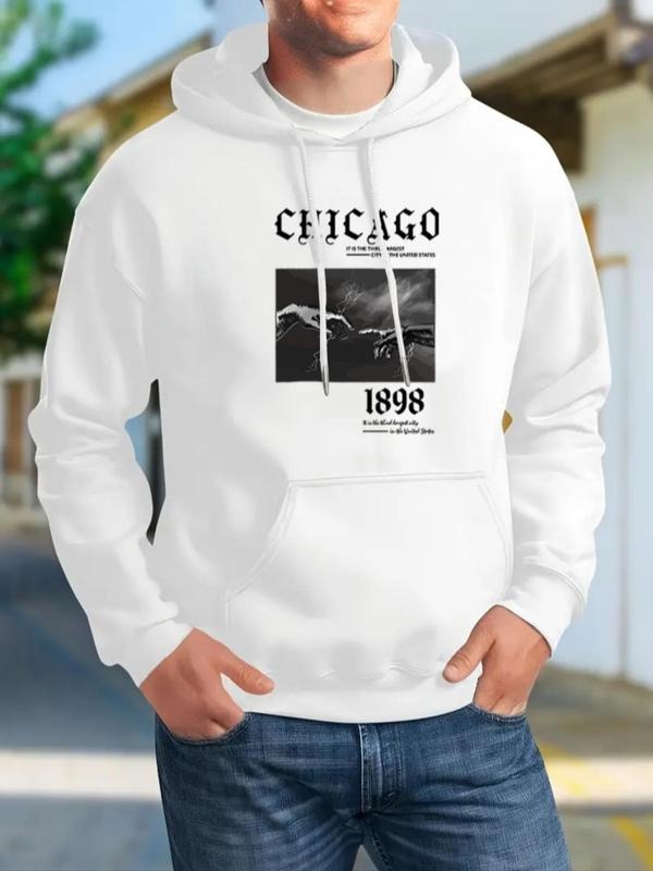Men's Letter Graphic Drop Shoulder Hoodie, Fashion Casual Regular Fit Drawstring Pocket Hooded Sweatshirt for Daily...
