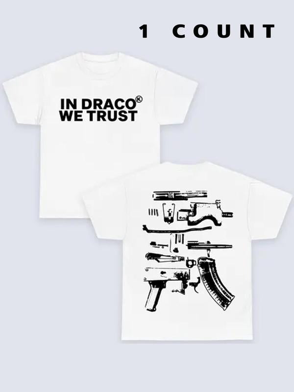 Men's Letter Graphic Print Round Neck Tee, Regular Fit Casual Drop Shoulder Short Sleeve T-shirt, Men's Summer Top for...