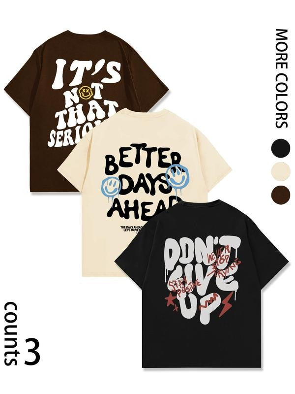 Men's Letter Graphic Print Short Sleeve Tee, Regular Fit Casual Fashion T-shirt for Daily Wear, Men's Top for Summer...