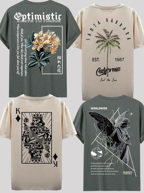 Men's Letter Graphic Round Neck Tee, Regular Fit Casual Short Sleeve T-shirt, Summer Top for Men Hoodie, Sweatshirt